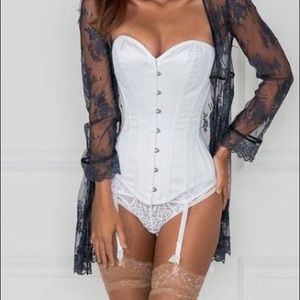 Classic Long White Waist Taming Corset Story Satin
